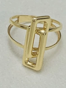 Anello di Potenza Solido Reale 18k Rettangolo Incastro Design Moderno 2,16g Yg Minimal - Foto 1 di 12