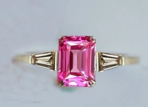 Pink sapphire Ring-18k Gold vermeil Engagement Anniversary Birthday Gift For Her - Picture 1 of 4