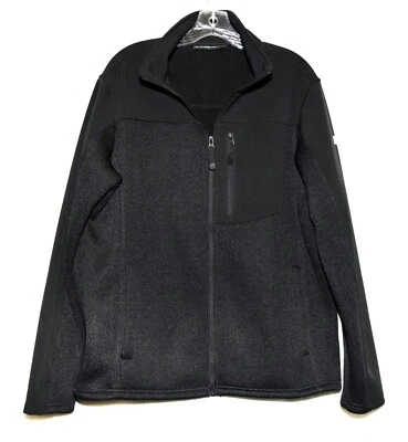 Swiss Tech Black Ribbed Soft Shell Fleece Lined Mens Stretch Zip Jacket Size M  - Image 1 of 4