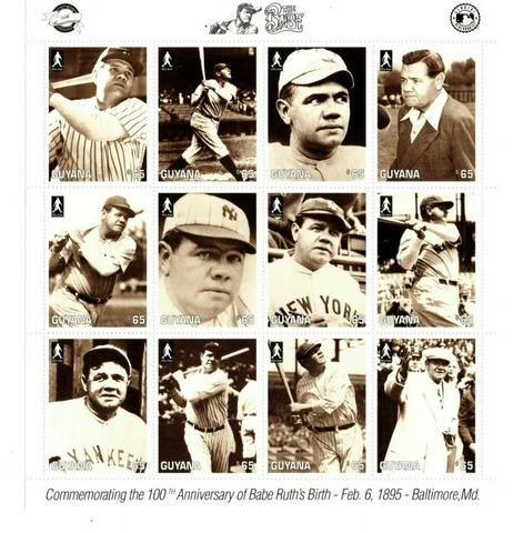 Guyana - 1995 - Babe Ruth - MLB Baseball, Yankees - Sheet of Twelve stamps - MNH Cover