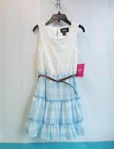 By & By Girls Belted Sleeveless Fit & Flare Pull On Dress Blue/White XXS ( 4 /5) - Picture 1 of 9