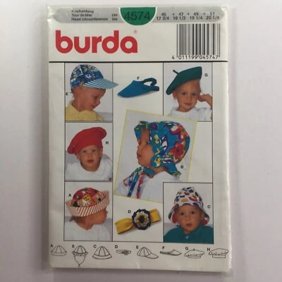 Burda 5474 Beret Cap Hat Bonet Bucket Slipper Boy Girl Child New Uncut Pattern - Image 1 of 4