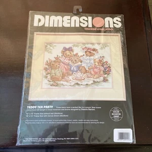 VTG 1992 Dimensions Counted Cross Stitch Kit TEDDY BEAR TEA PARTY #3733  NEW. - Picture 1 of 3
