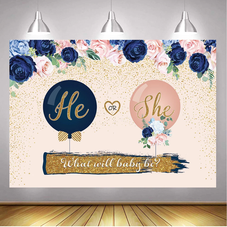 Telón de fondo de revelación de género borgoña él o ella lo que será el bebé decoración de fiesta telón de fondo Foto 1 de 4