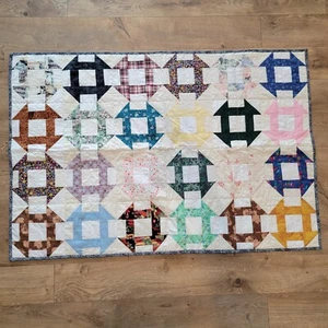 Churn Dash Quilt Multi-Colored Cotton Handmade Quilted 53" X 35” - Picture 1 of 11