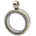 Clear Glass Stainless Steel Round Locket Pendant Necklace - Floating Photo Frame