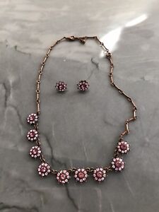 Avon Flower Collar Necklace & Pierced Earrings NIB Copper Pink 18” Estate