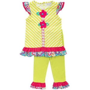 EMILY ROSE GIRLS 2 PIECE top & capri LIME CHEVRON FLOWER NWT'S size 5 OR 6 - Picture 1 of 2