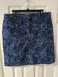 Gonna a tubino Talbots in velluto a coste blu paisley 16p cotone spandex zip bottoni classica - Foto 1 di 9