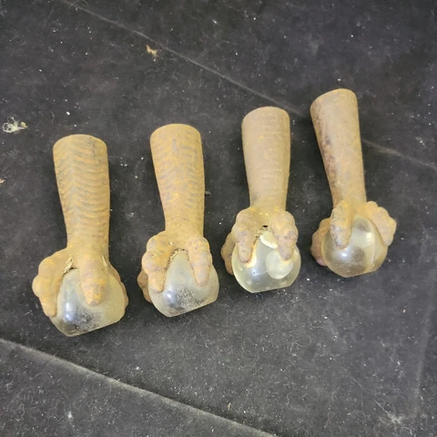 4 ANTIQUE CAST IRON GLASS BALL & CLAW FOOT SET OF 3 plus 1 bird talon (t2) Cover