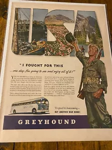 Autobús Greyhound 1944 vintage luché por este anuncio de soldado de la Segunda Guerra Mundial - Imagen 1 de 1