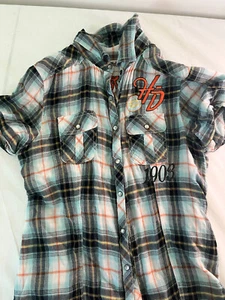 Harley Davidson Womens Shirt Size Small Short Sleeve Button Up Plaid Logo - Picture 1 of 3