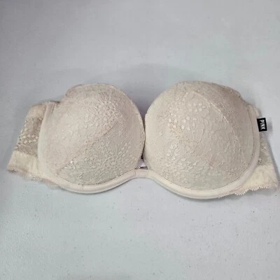 PINK Victoria's Secret Women Bra 32D Ivory Date Plunge Push Up Multiway NO STRAP - Image 1 of 4