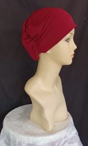 Pretty  Bonnet Chemo Cancer Hat Hair Loss  Head Wrap Color  Wine Red - Picture 1 of 9
