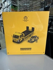 H300 FLATBED TRAILER TOW TRUCK VW BEETLE FIGURE MOONEYES 1/64 BY TIME MICRO TM - Picture 1 of 8