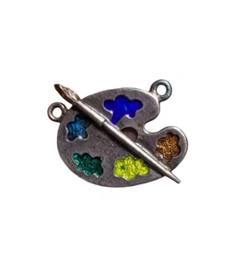Pendente Palette D'Artista Argento 0.8 In Design Smaltato Doppio Lato Con Stras - Foto 1 di 15