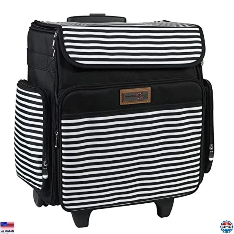 Bolso artesanal con ruedas Everything Mary, rayas blancas y negras - Bolso de mano Papercraft con Foto 1 de 4