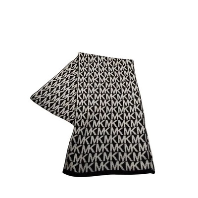 Michael Kors Knit Scarf Black White MK Signature Logo Monogram 64”x10” - Image 1 of 2