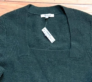 MADEWELL  GREEN WOOL BLEND  KNIT SWEATER , SQUARE NECK, WOMEN'S M, NEW WITH TAGS - Picture 1 of 4