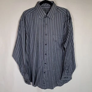 Men’s Johnston & Murphy Long Sleeve Button Up Shirt Size Large Gray Blue Stirped - Picture 1 of 19