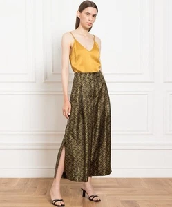 Max Mara grün Geo Print Seide Cropped weites Bein Culotte Hose MOXA Größe 8 - Bild 1 von 11