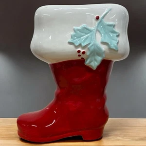 Santa Claus Red Santa Boot Ceramic Planter Vase 7.5" Christmas Decoration - Picture 1 of 8