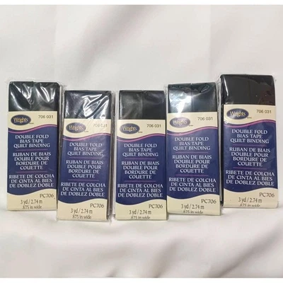 Lote de 5 Encuadernación de Edredón Cinta Sesgada Doble Doblado Wrights .875 pulgadas Extra Ancho 3 yardas PC706 Foto 1 de 3