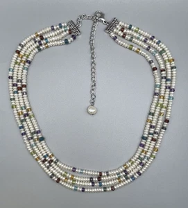 Honora White FW 4-strand pearl necklace with faceted multi gemstones 14.5-18.5" - Picture 1 of 10
