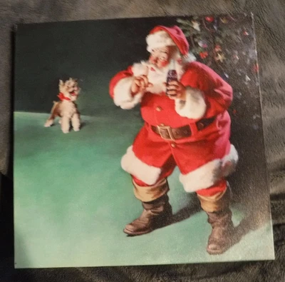 Coca-Cola Santa & Puppy Christmas Canvas Art 12 X 12 X MAS HOLIDAY - Image 1 of 4