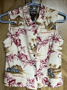 Harley-Davidson Women’s Sleeveless Hawaiian Button Shirt Small Tori Richard USA - Picture 1 of 4