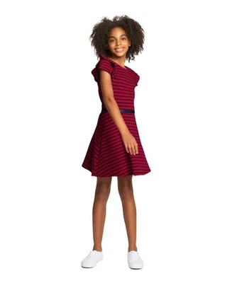 Vestido Tommy Hilfiger con volantes a rayas para niños pequeños y niñas pequeñas - Rojo mediano - 3T Foto 1 de 4