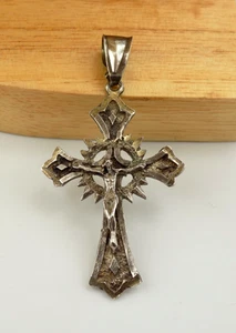 Grande ciondolo croce crocifisso in argento sterling vintage dettagliato - Foto 1 di 5