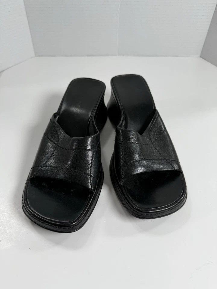 Vintage 90’s Y2K Nine West Chunky Leather Slide Sandal Mules Platforms Size 8.5 - Image 1 of 4