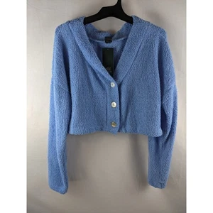 Fuzzy Cropped Cardigan Wild Fable Azure S Blue Cozy Lightweight V Neck Button Up - Picture 1 of 10