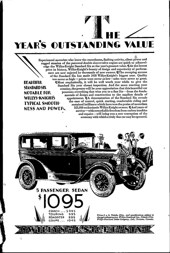 Automóvil Willys-Knight 1928 anuncio impreso vintage transporte coche efímero Foto 1 de 1