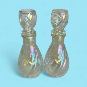 Vintage Iridescent Glass Perfume Bottle Pair Vanity Swirl Pattern w/ Stoppers - Picture 1 of 5