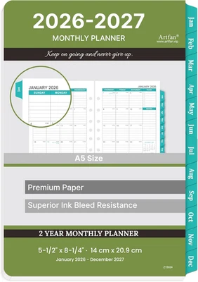 2026-2027 Monthly Planner Refill - Planner Inserts with 7-Hole Punched, 5-1/2" X - Image 1 of 4