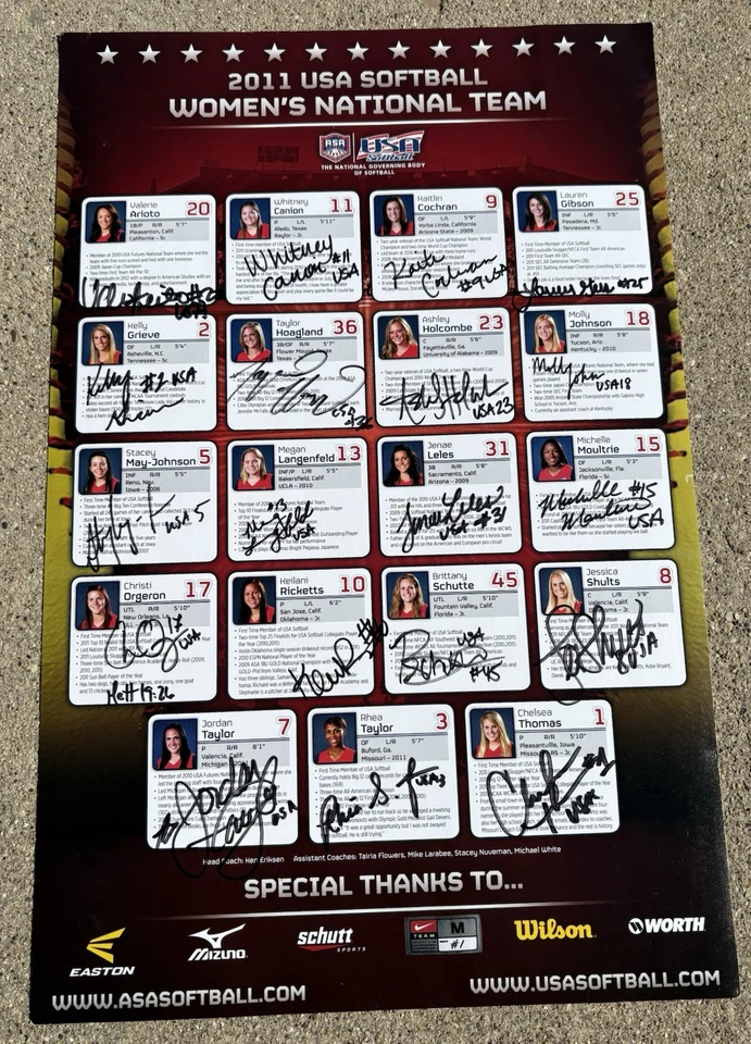 Póster firmado por el equipo de softbol de Estados Unidos 2011 Foto 1 de 1