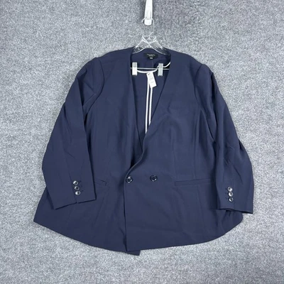 Blazer Talbots Feminino 22WP Azul Marinho Plus Pequeno Sem Gola Jaqueta de Dois Botões Carreira - Imagem 1 de 4