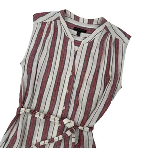 Vestido Camisa Banana Republic Mezcla de Lino XS Rojo Rayas Sin Mangas Cinturón Midi NUEVO - Imagen 1 de 8
