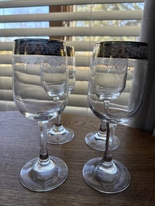 CELLINI Bicchieri da Vino in Cristallo Soffiato a Mano, Oro 24 KT Inciso, Set di 4, Italiano - Foto 1 di 10