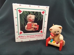 BABY'S SECOND CHRISTMAS 1988 ORNAMENT VINTAGE FLOCKED VELVET TEDDY BEAR KEEPSAKE - Picture 1 of 18