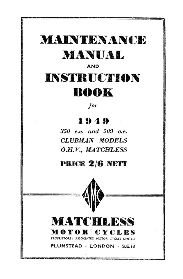 (0716) 1949 Matchless 49/G3L & 49/G80L maintenance manual - Image 1 of 1