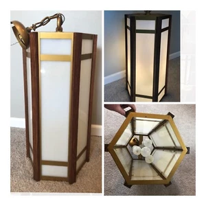 Mid Century Modern Danish Swag Lamp Chandelier Teak Vintage Hanging Light MCM - Picture 1 of 13