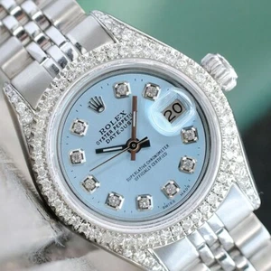 Rolex Ladies Datejust Watch Stainless Steel Blue Dial Diamond Lugs Bezel 26mm - Picture 1 of 23