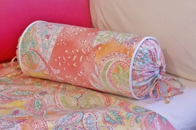 NUEVO Personalizado Ralph Lauren Jamaica Rosa Paisley Cuello Rollo Almohada Collar Blanco P Foto 1 de 2