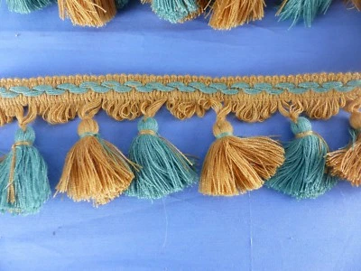 Ancien galon ruban Passementerie orange vert L: 4 mètres ART DECO rétro VINTAGE - Photo 1/2