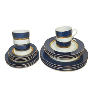 Vintage '95 RETRONEU IMPERIAL COLLECTION Blue Marble 22K Gold Band 20 Piece Set - Picture 1 of 24