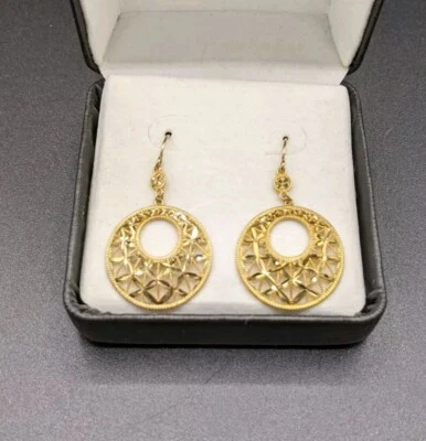 10K Solid Gold Filigree Dangle Earrings Earrings 2.6 Grams RL Signed - Image 1 of 4