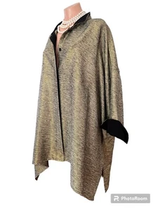 Carole Tomkins Big Shirt Blouse Top Metallic GOLD Black SILK Holiday Formal - Picture 1 of 7